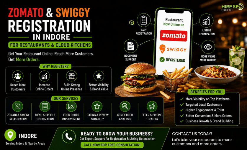 Zomato and Swiggy registration services in Indore for restaurants and cloud kitchens